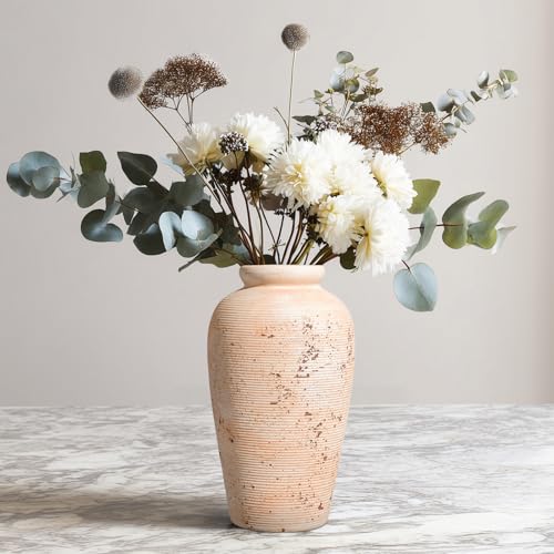 Ceramic Flower Vase, 11 inch Rustic Farmhouse Vase, Pottery Decorative Vases for Home Decor, Living Room, Shelf, Mantle, Entryway, Table Decor, White - color: Rustic White