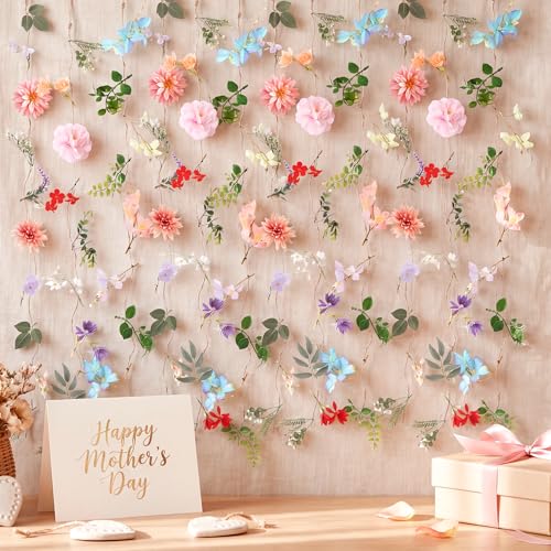 ACOCO 12 Pcs 72FT Artificial Wildflower Garlands, Faux Silk Hanging Flower Vines with Jute Rope & Green Leaves, 3 Styles Fake Floral Garland for Garden Home Decor