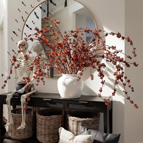 Zeyune 6 Pcs Artificial Branches with Burgundy Buds 40" Evergreen Faux Plastic Plant Stem Picks Sprigs for Vase DIY Home Office Wedding Party Indoor and Outdoor Spring Decor(Burgundy, Regular Style) - color: Burgundy, size: Regular Style