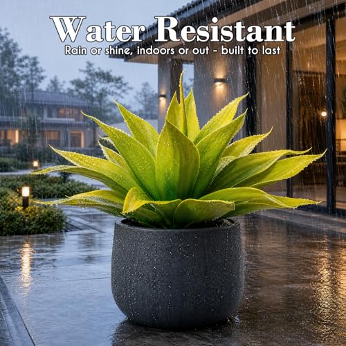 Ttranewsoo Artificial Agave Plants,Large UV Resistant Fake Agave Planters for Indoor and Outdoor Decorating Tropical Plant Succulents Greenery Indoor Decor (2Pack,22" Yellow) - color: Yellow