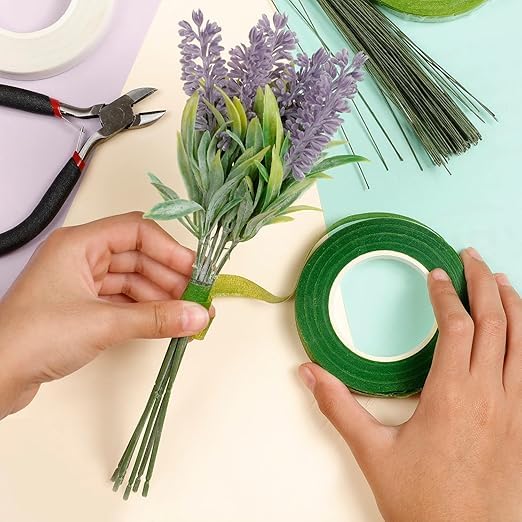 Incraftables Floral Tape & Wire Bundle – 4 Rolls (White, Light Green, Green, Dark Green), 100pcs Stem Wire, 30m Wreath Wire, Wire Cutter – Complete Bouquet & Flower Crafting Kit