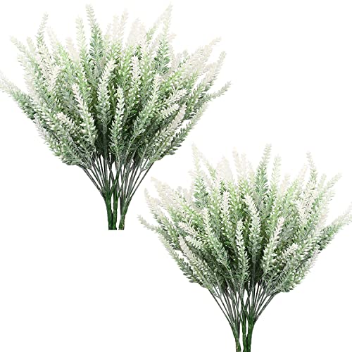Fake Flowers Lavender, Christmas Artificial Flowers for Decoration Faux Flower Plants Plastic Greenery Outdoor Garden Outdoors Home Art Floral Arrangements Wedding DIY Bouquet Wreath - White 8 Pack - color: Lavender-white-8 Pack