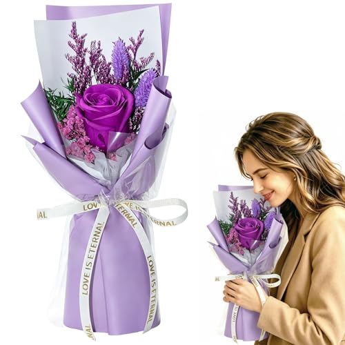 Preserved Flowers for Delivery,Purple Rose Bouquet Gift for Women and Mom,Preserved Flowers Bouquet,Birthday Flowers Gifts Grandma Wife Friends,Roses Gift Valentine’s Day Mothers Day - color: Purple-Bouquet