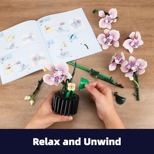 Mov stone Botanicals Orchid Building Set for Adults,Fake Orchid Artificial Plant Collection for Home Office Desk Decor,Ideal Gifts for Mother's Day, Anniversary, Birthday for Ages14+