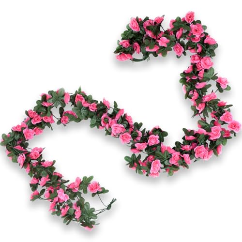 4Pcs Artificial Rose Vines Fake Flowers Garland with Green Leaves Faux Hanging Floral Plants for Home Bedroom Room Decor Aesthetic,Christmas Wedding Birthday Party Decoration (Magenta) - color: Magenta, size: 4Pcs-small rose