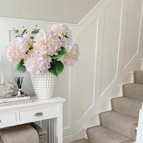 JINWOE 5Pcs Boho Silk Hydrangea Artificial Flowers, 20Inch Large Lifelike Flowers, Full Nature Artificial Hydrangeas with Stems for Indoor Bouquet Table Centerpieces Home Bohemian（Nude&Champagne） - color: Champagne