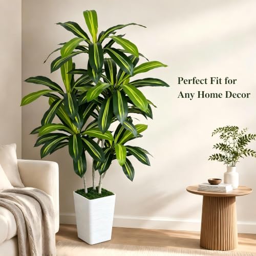 6ft Artificial Dracaena Tree, Realistic Faux Dragon Tree in Pot, 72 Inch Large Fake Silk Tree for Indoor Home Office Decor, Modern Floor Plant for Corner, Housewarming - color: White