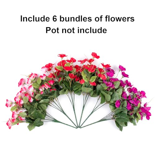Hoppwodd Hibiscus Artificial Flowers for Outdoors Spring Decoration, 6 Bundles Faux Silk Flowers UV Resistant Look Real Artificial Tropical Flower Fake Plants for Outside Planter Porch Patio, Mix - color: Mix