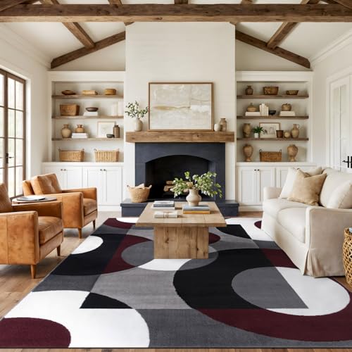 Rugshop Modern Circles Carpet Easy Maintenance for Home Office,Living Room,Bedroom,Kitchen Soft Area Rug 9' x 12' Burgundy - size: 9' x 12' (Rectangular)