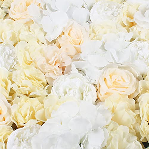 DNYSYSJ Artificial Flower Wall Panels Backdrop 6PCS 23.62" x 15.75" x 0.79" Lifelike White Hydrangea Artificial Champagne Rose Flowers Panel Silk Fabric Wall Mat for Garden Patio Wedding Stage - color: Gradient Champagne, size: 6 pieces