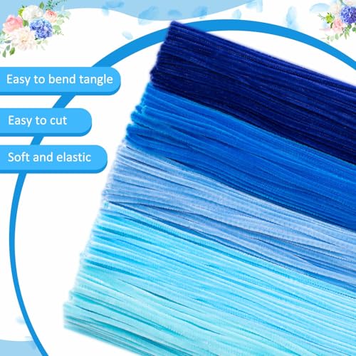 Peryiter 371 Pcs Pipe Cleaners Flowers Kit, Pipe Cleaners Chenille Stems Bulk with Floral Wire Gardening Tape Stamen, Fluffy Limpiapipas para Flores for DIY Mother's Day Decor(Blue) - color: Blue