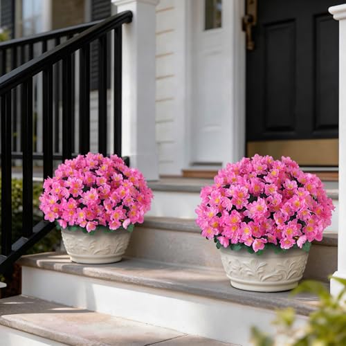 Juxdp 2 Sets of Artificial Camellia Topiary Ball Trees for Front Door(Pink) | No Assembly Required, Fade-resistant, Fake Flower Potted Plants, Faux Potted Bushes, for Farmhouse/Porch/Garden/Outdoor Decor - color: Pink