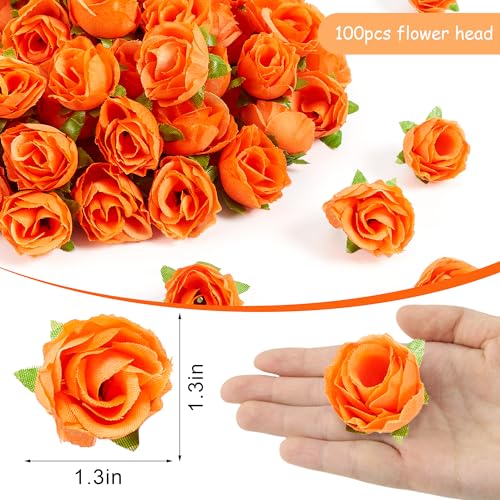 SITUMEIZI 100 Pcs 1.3 inches Mini Orange Roses Head Fall Orange Roses Artificial Flowers for Wedding Decor, Graduation Cap, Cake, DIY Flower Wall Mother's Day Home Party Decor - color: Orange