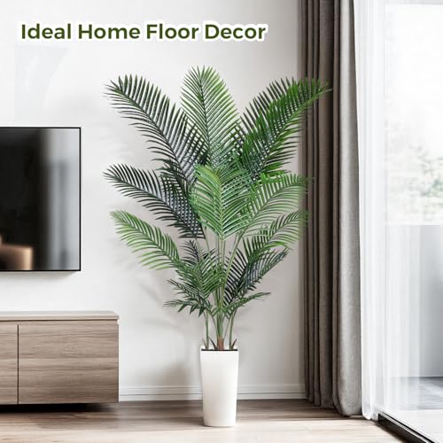 Jocoevol Artificial Golden Cane Palm Tree 7FT, Artificial Palm Tree with Pot, Fake Palm Tree for Home Living Room, Tropical Palm Tree for House Warming - size: 7ft