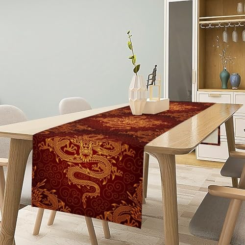 Golden Dragon Table Runner, Asian Tradition Elements Chinese Dragon Happy New Year Printed Table Runner for Kitchen Dining Party Holiday Wedding 13x36in - color: Aisa-6, size: 13x36in