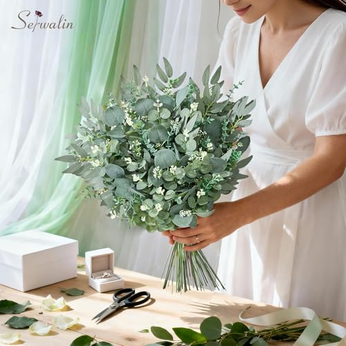 Serwalin 70pcs Artificial Mixed Eucalyptus Stems Leaves Bulk, 4Kinds Fake Greenery Silver Dollar Eucalyptus Leaves Picks,Faux Greenry Stems Sprays for DIY Bouquets Floral Arrangement Home Decor - color: Attractive Forest Green-70pcs