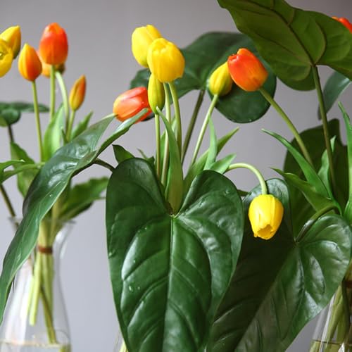 15pcs Artificial Tulips Flowers,Soft Touch Latex Bouquet, Fake Tulips Flowers,Spring Wedding Home Room Table Centerpiece Decor Yellow Set - color: 15pcs Yellow(no Vase)