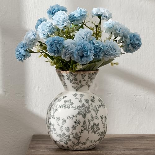6.61" Ceramic Flower Decorative Antique Vase, Vintage Rustic Chinoiserie Floral Vase for Home Decor, Living Room, Bookshelf, Office, Entryway, Garden, Chinoiserie Decor, Tuscan Decor - color: Gray- 6.61"
