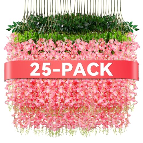 Alotiki Wisteria Hanging Flowers,Fake Hanging Flowers,Wisteria artificiales Garland for Home Wedding Arch Floral Party Garden Ceremony Outdoor Decor,3.6 feet Long(25,Pink) - color: Pink, size: 25