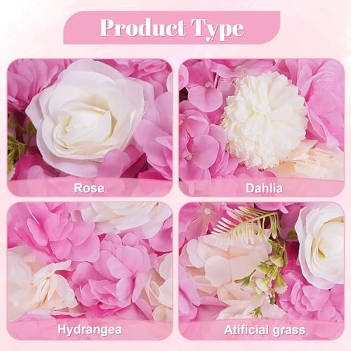 12Pcs Artificial Flower Wall Panel 3D Floral Backdrop Wall 15" X 15" Flower Wall Decor Panel Flower Wall Backdrop Faux Flower Panel for Party Home Background Decor, Pink - color: Pink