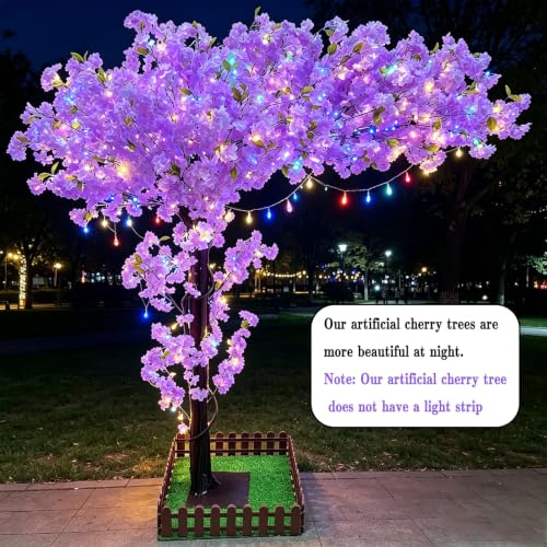 Artificial Cherry Blossom Trees for Home Decor Indoor Outdoor,Handmade Fake Cherry Blossom Tree for Office Shopping Mall Hotel Restaurant Garden Party Wedding (Purple, 5x4ft) - color: Purple, size: 4ft 11in