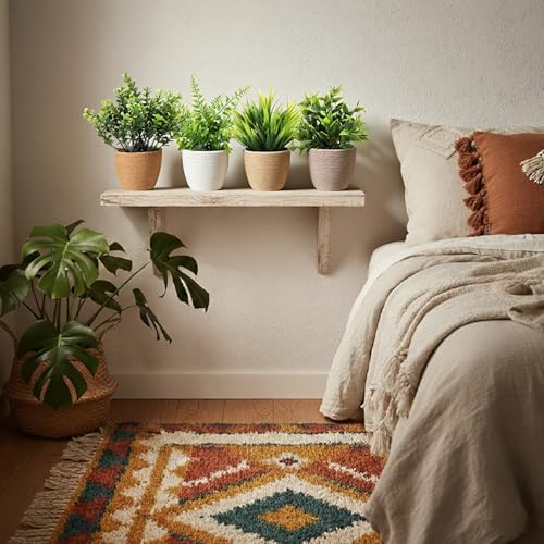 Suncalla 4 Pcs Boho Woven Artificial Plants, 8.7" Small Faux Eucalyptus in Woven Planters, Waterproof Fake Potted Greenery for Farmhouse Bathroom Home Office Shelf Decor