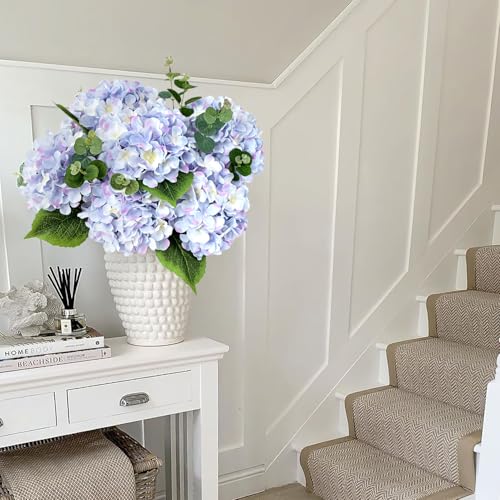 JINWOE Silk Hydrangea Artificial Flowers, 5Pcs 20Inch Large Lifelike Silk Artificial Hydrangeas, Full Fake Flowers for Bouquet Table Centerpieces Wedding Indoor Home (Taro Purple) - color: Taro Purple