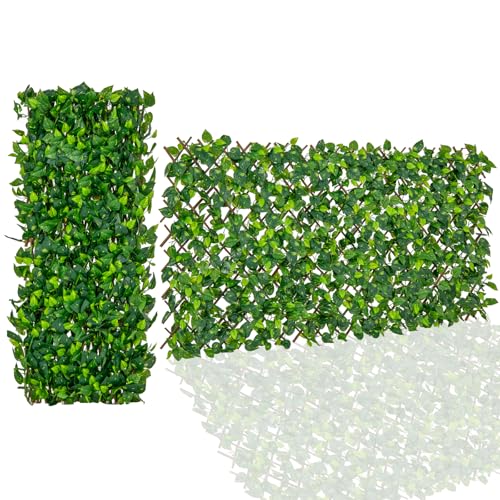 Happygrill Expandable Fence Privacy Screen, Decorative Faux Ivy Fencing Panel for Backdrop, Sun-Protective Indoor Outdoor Artificial Hedge for Garden Balcony Home Patio Decoration (Green Ivy)