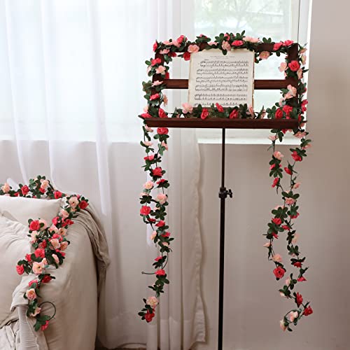 MARTINE MALL Flower Garland Rose Vines, 8 Strands 66Ft Flowers Vines for Bedroom, Rose Flower Garland Decoration, Rose Floral Garland for Room Table Birthday Wedding Party Garden Wall Decor - color: Pink, size: 8 Packs