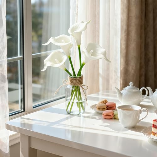 White Calla Lily 4Pcs Artificial Flowers Bouquet for Wedding Bride Shower Blessing Gift Home Decoration Faux Calla Lilies Flower - color: White