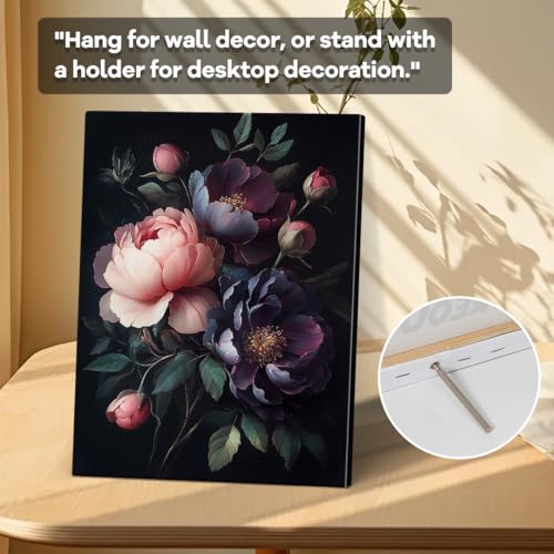 WOXZQ Peony Bouquet Wall Art, pink plum peonies, romantic wall decor, laminated paper unframed canvas print, floral poster artwork, for bedroom living room gift, 12x15 inch - color: Dark Peony Elegance
