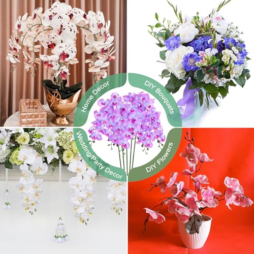 M METERXITY 6-Pack Artificial Orchid Flowers 9 Large Petals 37 Inch Faux Phalaenopsis Silk Bouquets Real Touch Blue Purple Fake Orchids for Home/Wedding/Christmas/Party/Garden Office - color: Blue Purple