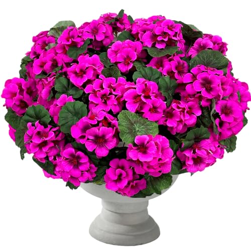 8 Pcs Artificial Geraniums Flowers for Outdoor Spring Summer Decor UV-Resistant & Realistic Silk Faux Plants for Garden Porch Patio Yard Balcony Home Kitchen Table Decoration, Rose Pink - color: Rose Pink