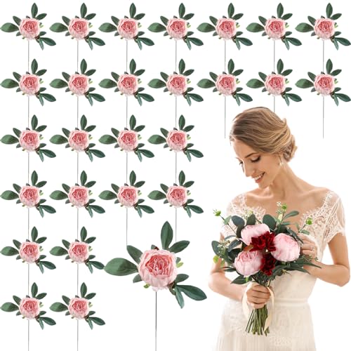 Zeyune 50pcs Artificial Peonies Flowers 4'' Fake Peonies DIY Craft Silk Flower Bulk for Home Wedding Bridal Bouquet Birthday Dining Room Table Centerpieces Backdrop Party Decor(Pink) - color: Pink