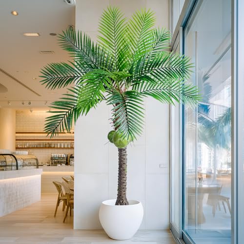 Erimda 30-Year Factory Faux Coconut Tree - 6FT Faux Palm Tree Realistic Thick Trunk & Heavy Duty Leaves, Hand-Carved Bark Texture, Indoor Tropical Decor for Living Room/Store, No Shiny Plastic Look - color: Palm Tree, size: 6FT