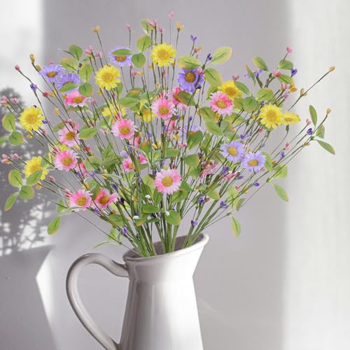 Yawwind 6 PCs Artificial Summer Flowers 17 Inches Spring Flower Branches Faux Floral Picks with Daisy Wildflowers for Vase Home Indoors Flower Arrangements Table Centerpieces Decor