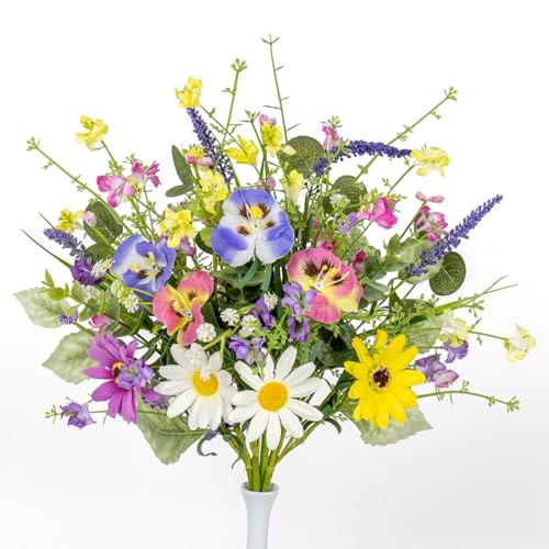 Spring Decorations 17 Inch Colorful Spring Flowers Artificial Easter Flowers with Daisy Dandelion and Forsythia for Indoor Outdoor Holiday Celebration