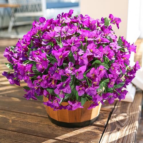 Fake Bougainvillea Artificial Flowers for Outdoors Spring Summer Decor, 4PCS Bougainvillea Outdoor Faux Plants Realistic Silk Flowers for Outside UV Resistant for Planter Patio Window Garden, Purple - color: Purple