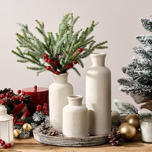 LUKA Ceramic Vase Set of 3,Decorative Terracotta Vases for Home Decor,Rustic Pottery Vase for Your Bedroom,Office,Living Room,Fireplace,Bookshelf （10+7.5+5 Inch） (Antique-White) - color: Antique-white