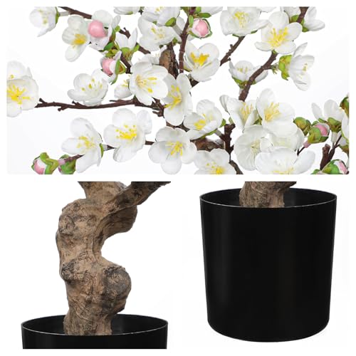 Faux Cherry Blossom Decor White Silk Flowers Arrangement 17.3" Small Cherry Blossom Flowers Tree Realistic Artificial Flowers with Vase Pot Fake Flowers for Home Office Table Centerpiece Wedding Decor - color: White #1, size: 17.3 inch