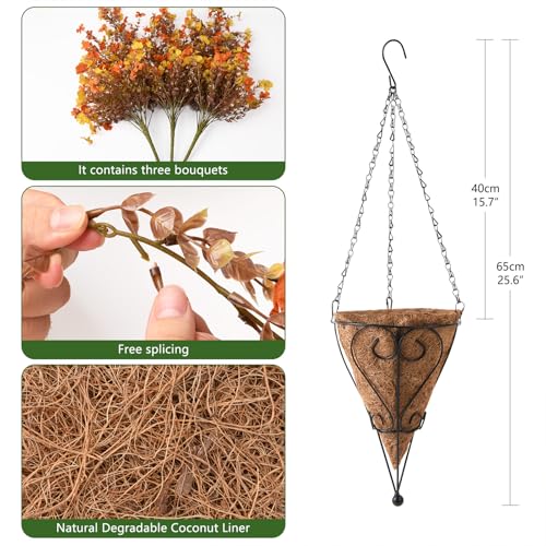 Homsunny Fall Artificial Fake Mums Hanging Flowers Plants Basket for Outdoor Autumn Decoration, Fake Silk Orange Planters UV Resistant Look Real for Home Patio Balcony Yard Porch Decor(Yellow Orange) - color: Orange Yellow
