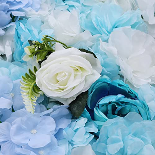 Artificial Flower Wall Panels, 6 Pcs Rose Peony Flower Leaves Wall Backdrop Fake Flowers Wall Panel for Party Wedding 24" X 16" Light Blue - color: 6 Pcs Light Blue