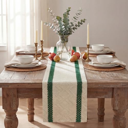 Artoid Mode Forest Green Stripe Woven Table Runner, Seasonal Holiday Hollow Kitchen Dining Table Decoration for Home Party Decor 12x36 Inch - color: Forest Green, size: 12" x 36", Table Runner