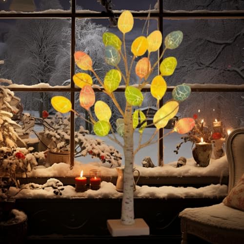 Easter Decorations, White Birch Tree with Easter Egg, 21x5x5 inches, Warm White Lights, USB or Battery Powered - style: Easter Tree