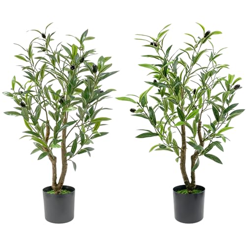 2 Pcs Artificial Olive Potted Tree, 27.5" Tall Fake Olive Tree with Fruits Lifelike Faux Greenery Plants in Pot for Indoor Livingroom Kitchen Bedroom Office Table Porch Home Decor (B) - color: B-2p