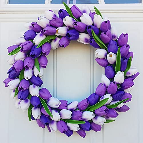 UKELER 24 Pcs Artificial Tulip Flowers Purple Fake Tulips with Stems Real Touch PU Tulips for Wreath Wedding Bouquets Table Centerpiece Floral Arrangement Home Decoration - color: Dark Purple
