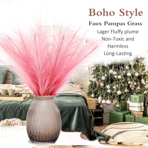 Pink Pampas Grass Small, 30 Pcs 17" Faux Pampas Grass Short Decor, Pompas Grass Flower Arrangement and Vase Filler for Boho Home Wedding Decoration - color: Pink, size: 17'' Tall