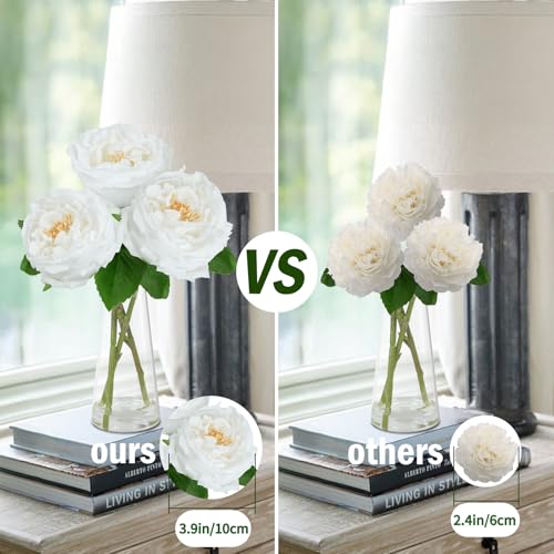 Zythrem Fake Flowers in Vase White Peonies with Vase Faux Peonies Flowers Look Real Faux Water Silk Flower Arrangements for Table Centerpiece Bathroom Office Kitchen Gift Decor - color: White