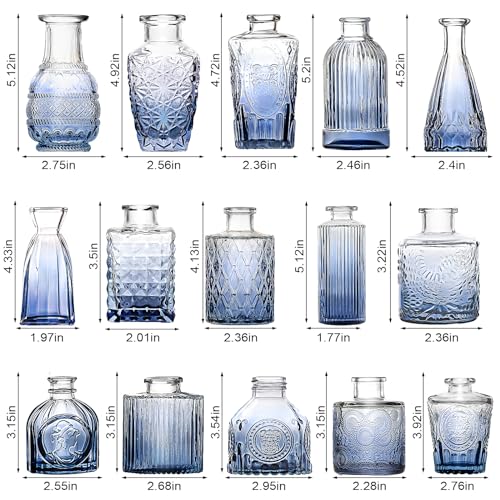 Arme Bud Vases Set of 32, Blue Vase for Centerpieces, Clear Bud Vase in Bulk, Mini Flower Vintage Cute Vases for Centerpieces, Small Glass Vases for Wedding Decor, Home Table Flower Décor - color: Blue-32pcs, size: 32 Pcs