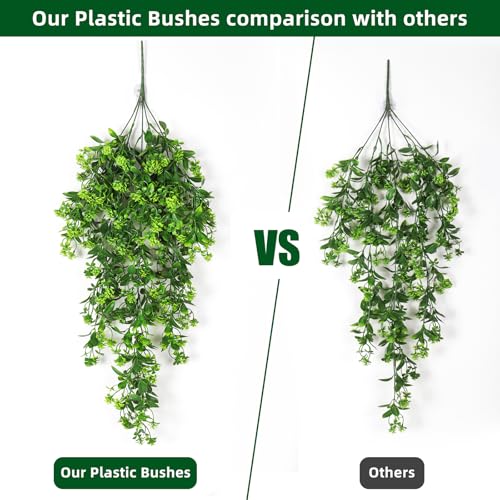RECUTMS Fake Hanging Plants 2Pcs Outdoor Greenery Artificial Hanging Flower for Outdoors Hanging Basket Artificial Hanging Plants Plastic Home Garden Wedding Party Shelf Aesthetic Decorations(Green) - color: Green-rose